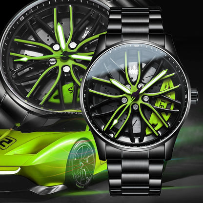 Men sports car wheel wrist watch 2024 new waterproof sports car design watch.