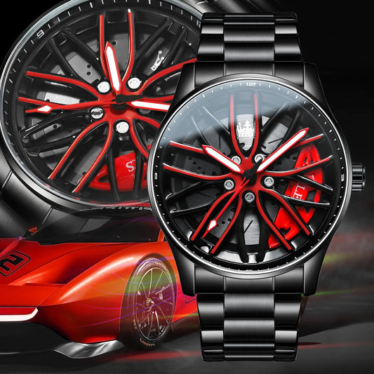 Men sports car wheel wrist watch 2024 new waterproof sports car design watch.