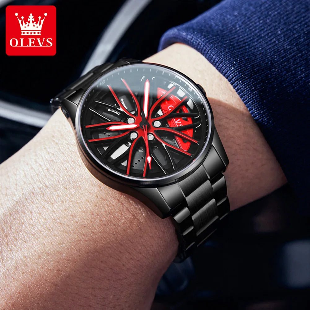 Men sports car wheel wrist watch 2024 new waterproof sports car design watch.