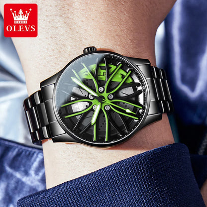 Men sports car wheel wrist watch 2024 new waterproof sports car design watch.